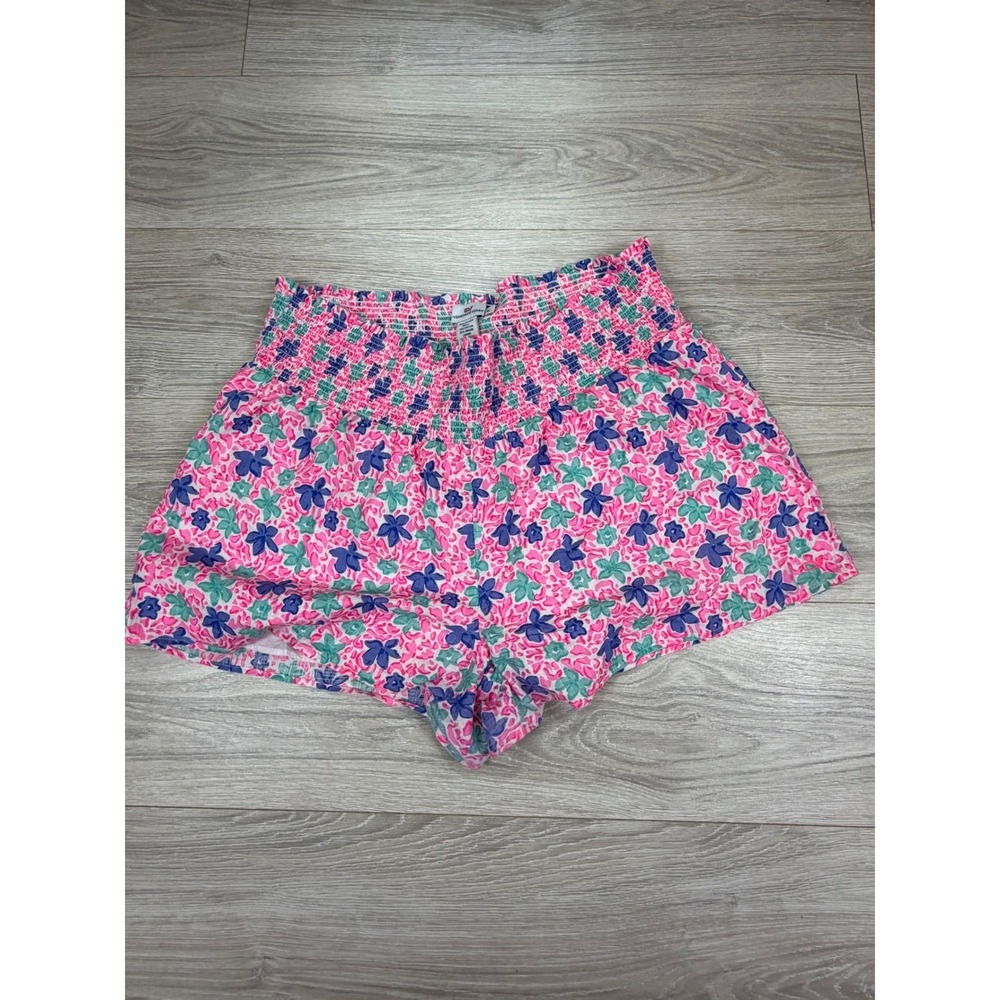 Vineyard Vines Womens XL Pink Floral Smocked Waist Cotton Blend Shorts Summer